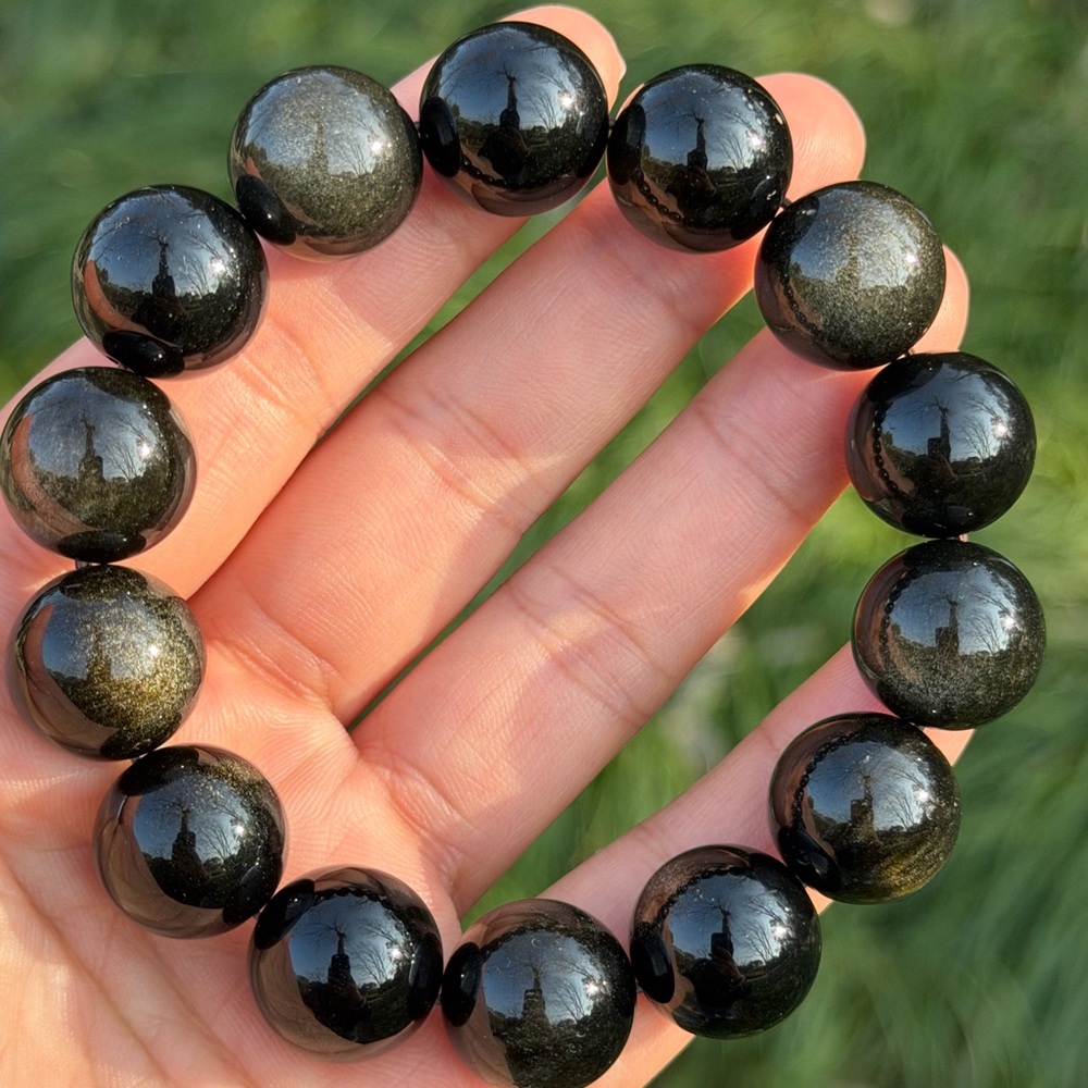 15.5mm‎ stretchable gold obsidian bracelet 1188